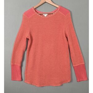 Sundance Pink Coral Waffle Knit Thermal Top Womens Medium Long Sleeve Raw Hem